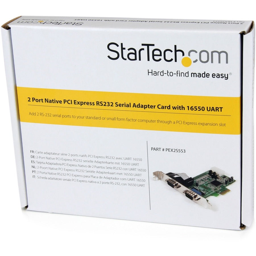 StarTech.com 2-port PCI Express RS232 Serial Adapter Card - PCIe to Dual Serial DB9 RS-232 Controller - 16550 UART - Windows and Linux PEX2S553