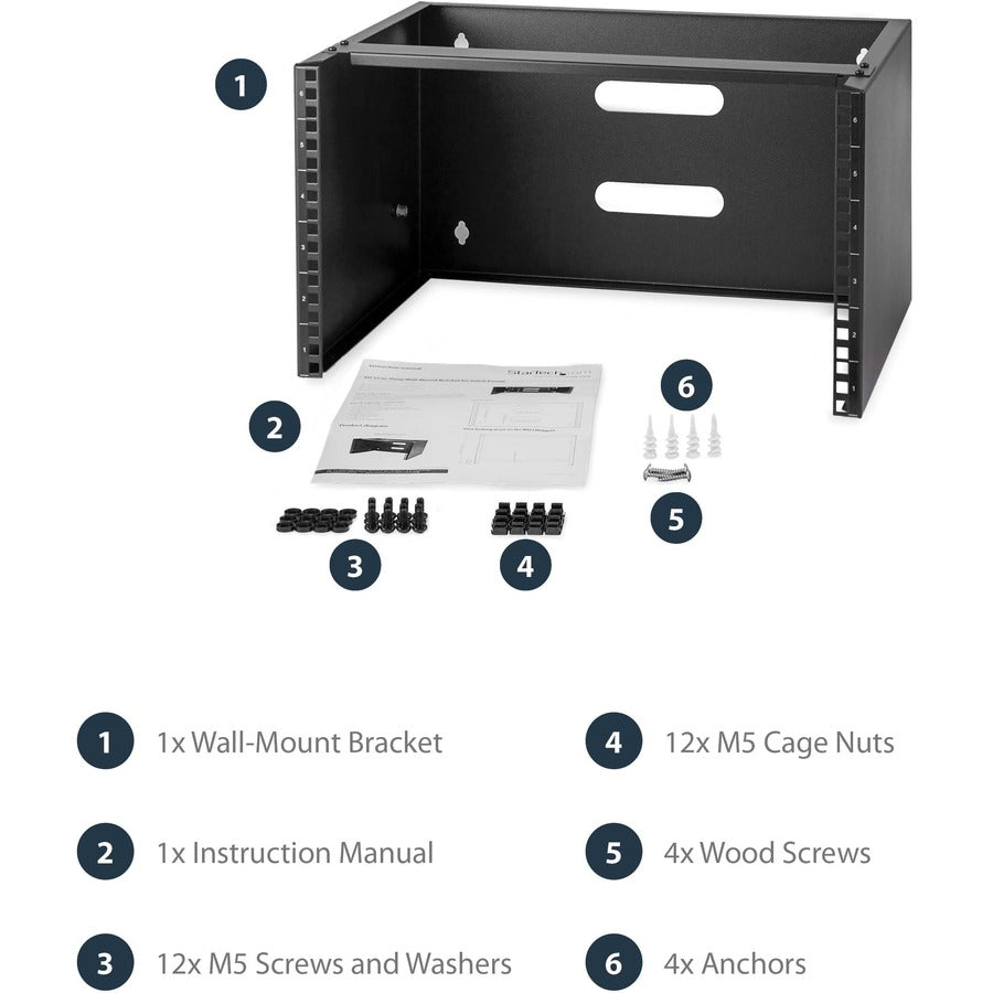 StarTech.com 6U Wall Mount Rack, 14in Deep, 19 inch Wall Mount Network Rack, Wall Mounting Patch Panel Bracket for Switch/IT Equipment WALLMOUNT6