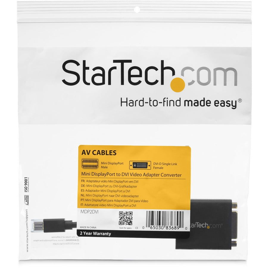 StarTech.com Mini DisplayPort to DVI Video Adapter Converter MDP2DVI