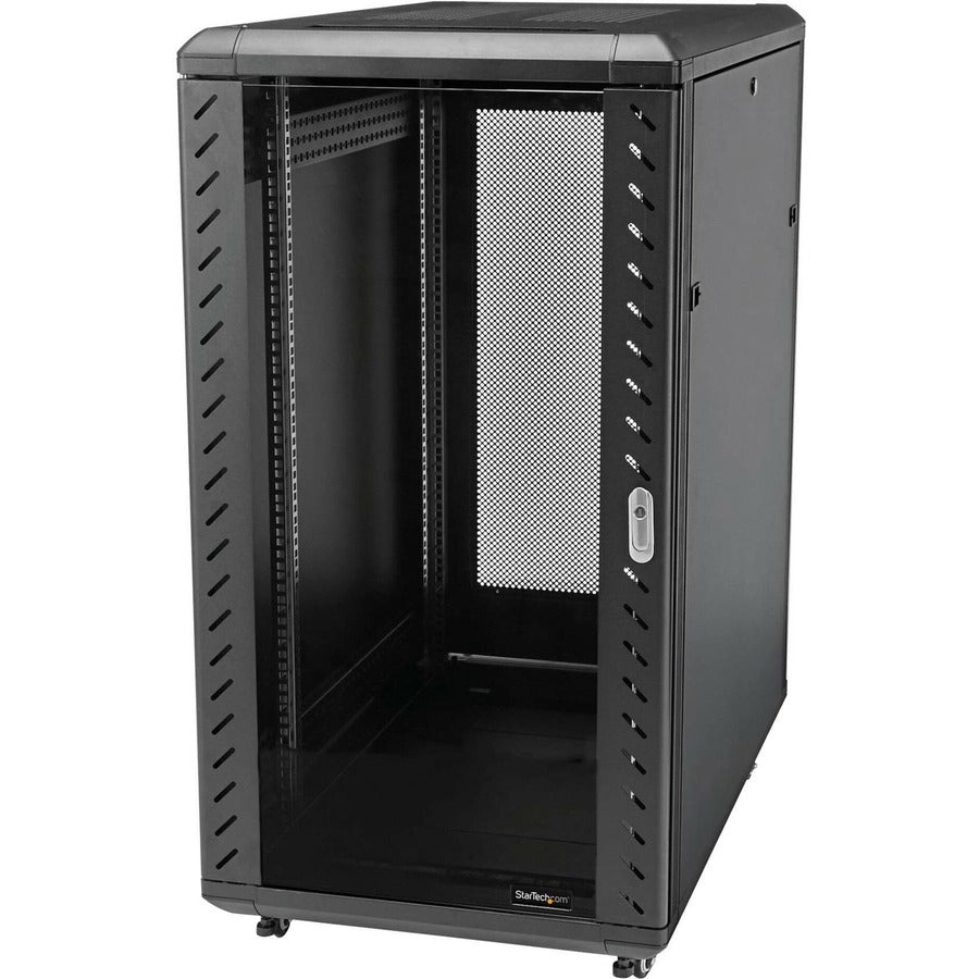 StarTech.com 4-Post 25U Server Rack Cabinet, 19" Data Rack Cabinet for Computer / IT Equipment, Home Network Rack, Half Height Server Rack RK2536BKF