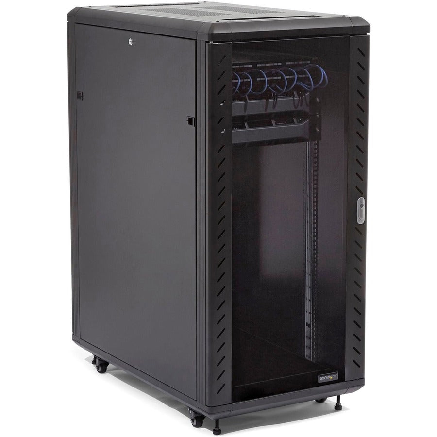 StarTech.com 4-Post 25U Server Rack Cabinet, 19" Data Rack Cabinet for Computer / IT Equipment, Home Network Rack, Half Height Server Rack RK2536BKF