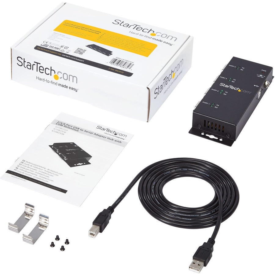StarTech.com USB to Serial Adapter Hub â€" 4 Port â€" Industrial â€" Wall Mount â€" Din Rail â€" COM Port Retention â€" FTDI USB Serial ICUSB2324I