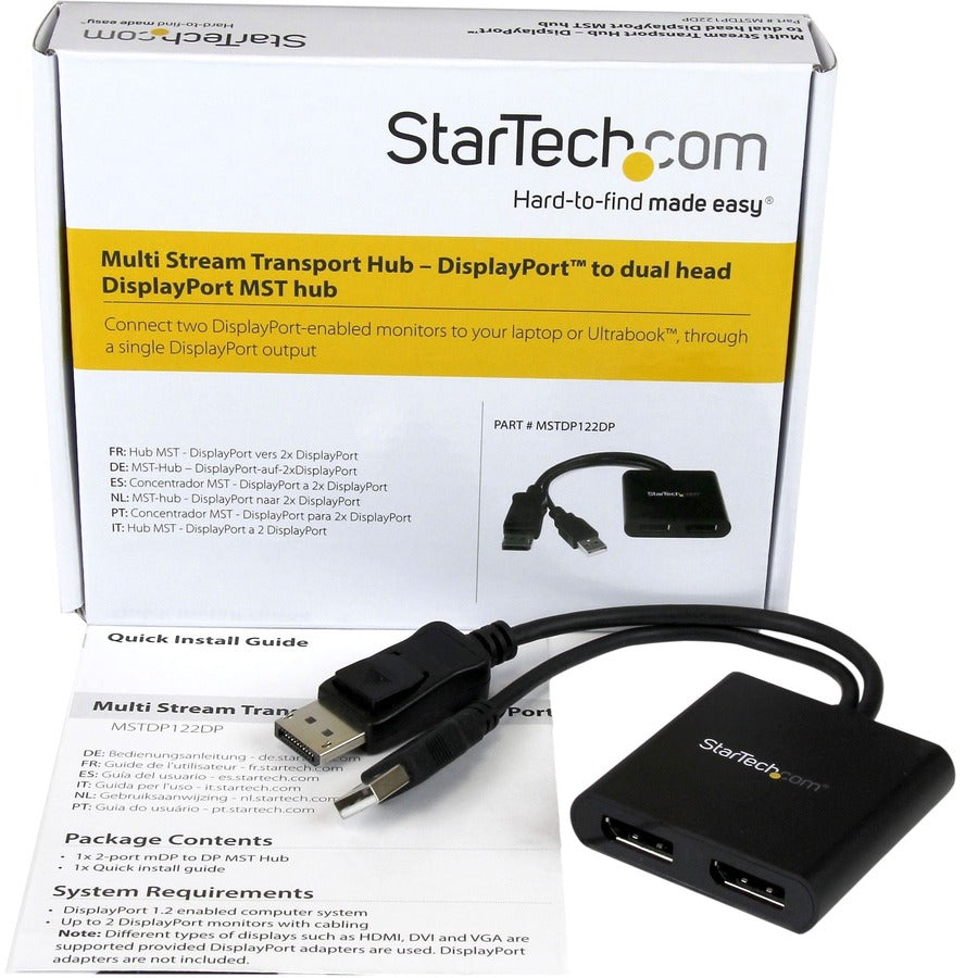 StarTech.com Dual-Monitor DisplayPort 1.2 Splitter, DisplayPort to 2x DP Multi-Monitor Adapter, Dual 4K 30Hz Computer MST Hub, Windows MSTDP122DP