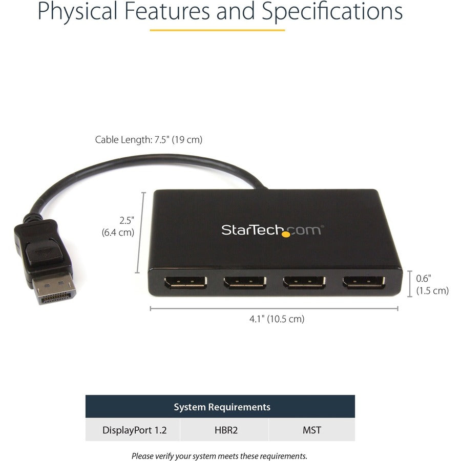 StarTech.com 4-Port DisplayPort 1.2 Splitter, DisplayPort to 4x DP Multi-Monitor Adapter, Quad 1080p 60Hz Computer MST Hub, Windows Only MSTDP124DP