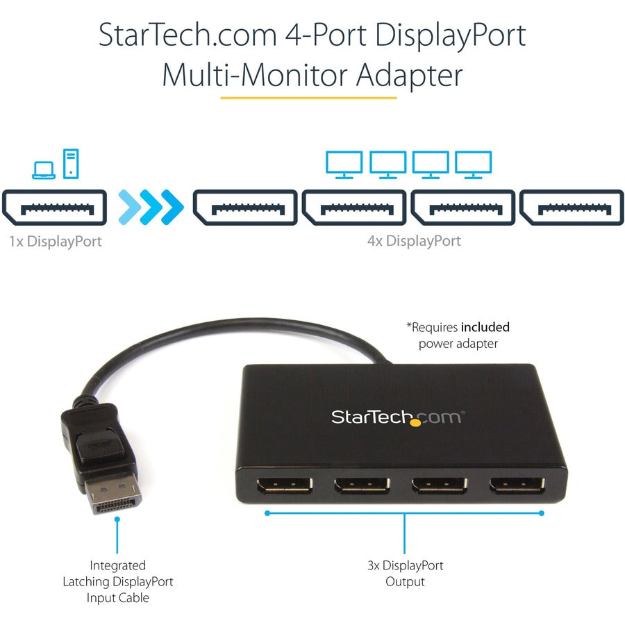 StarTech.com 4-Port DisplayPort 1.2 Splitter, DisplayPort to 4x DP Multi-Monitor Adapter, Quad 1080p 60Hz Computer MST Hub, Windows Only MSTDP124DP