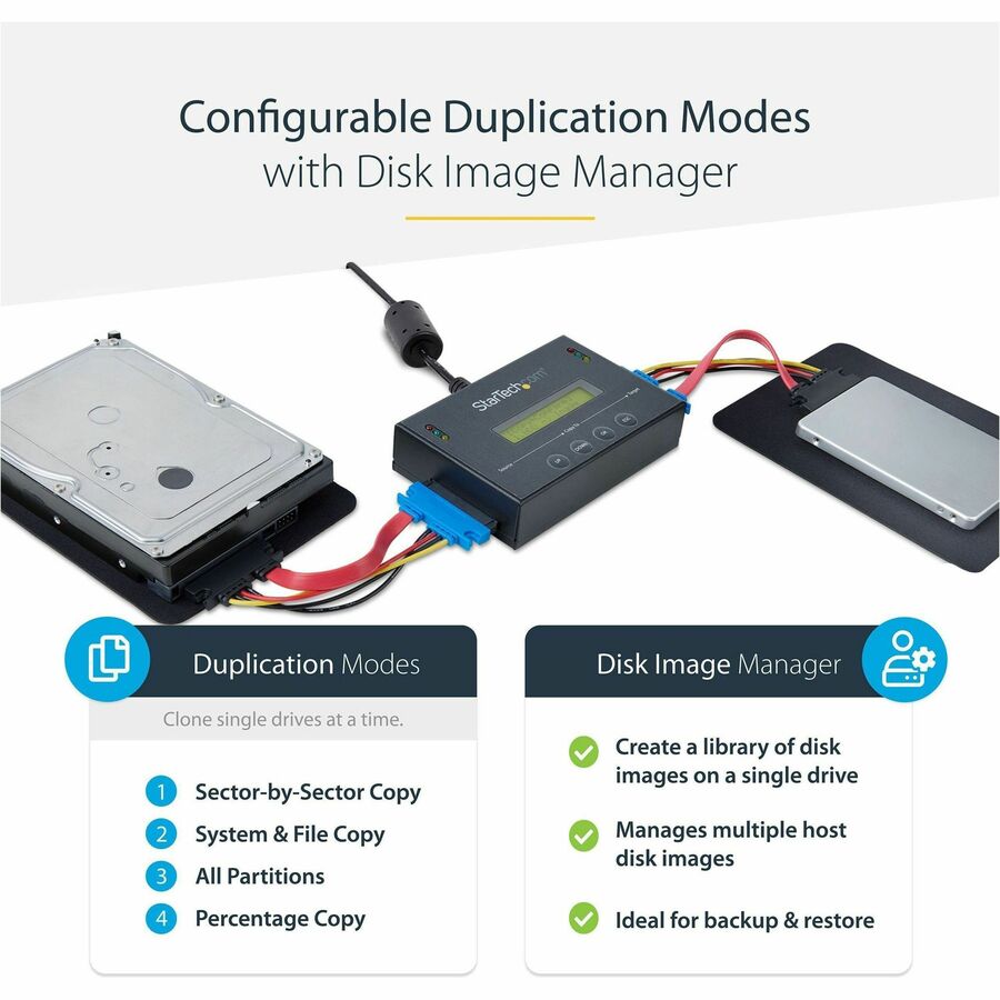 StarTech.com 1:1 Standalone Hard Drive Duplicator with Disk Image Library Manager for Backup & Restore, HDD/SSD Cloner SATDUP11IMG
