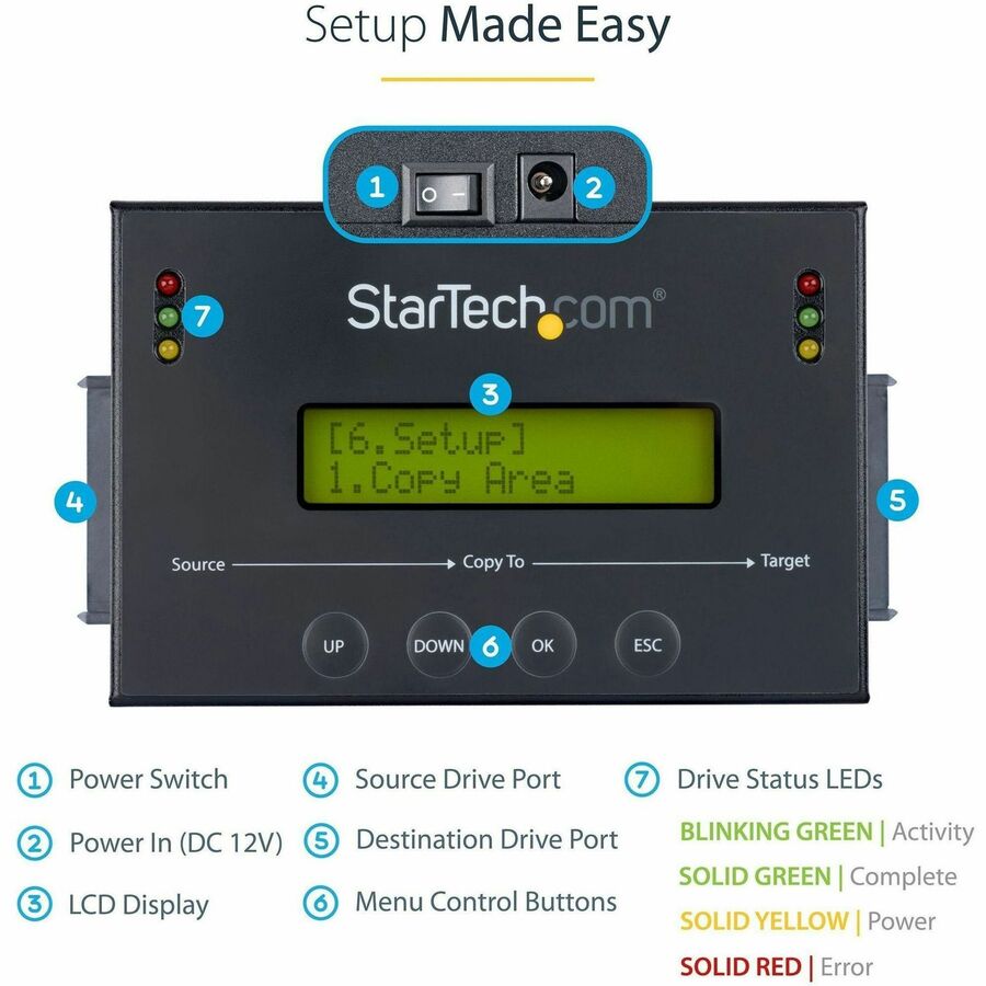 StarTech.com 1:1 Standalone Hard Drive Duplicator with Disk Image Library Manager for Backup & Restore, HDD/SSD Cloner SATDUP11IMG