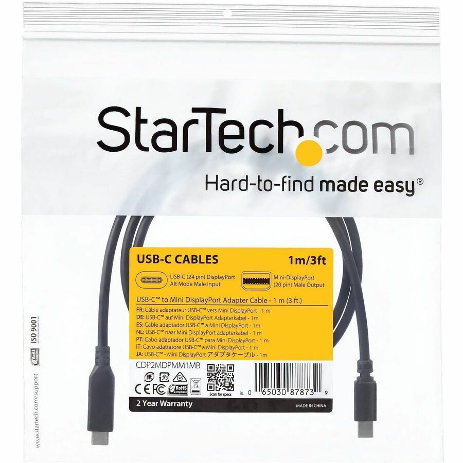 StarTech.com 1 m / 3.3 ft. USB-C to Mini DisplayPort Cable - 4K 60Hz - Black - USB 3.1 Type-C to Mini DP Adapter Cable - mDP Cable CDP2MDPMM1MB