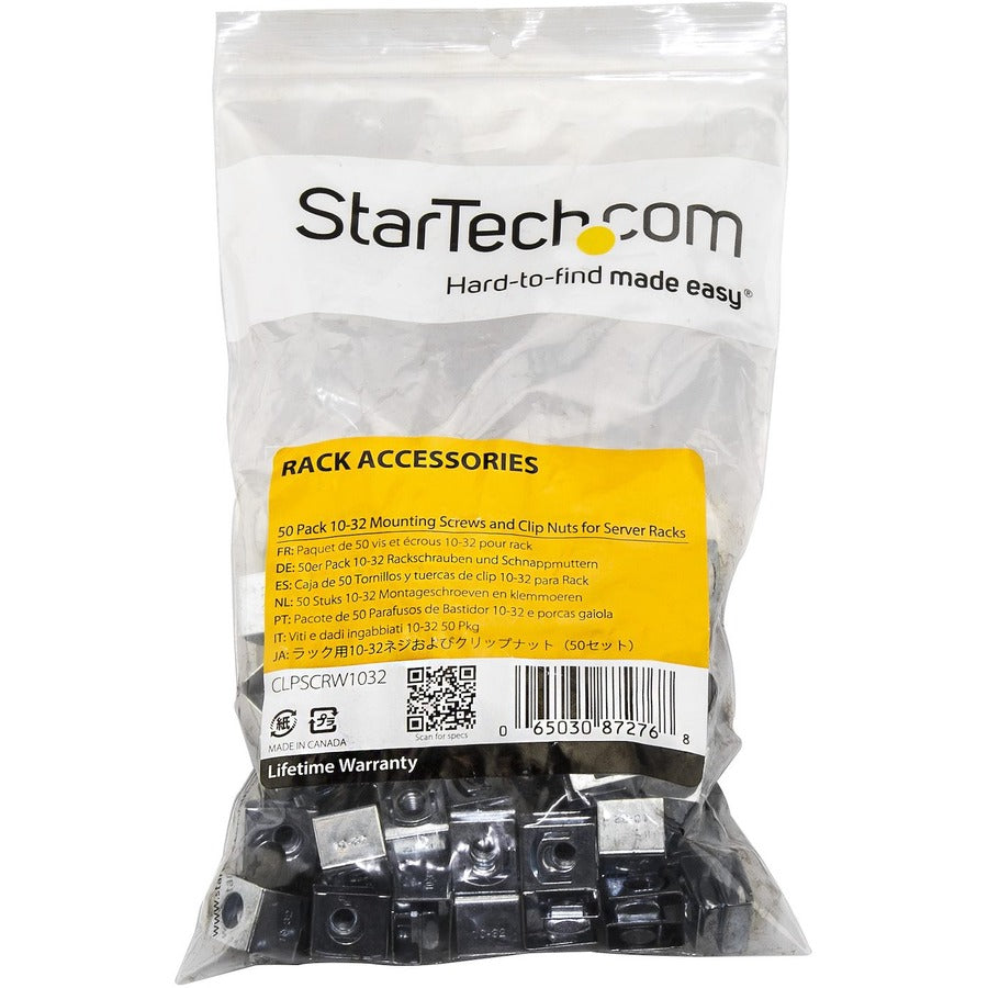 StarTech.com Server Rack Screws and Clip Nuts - 10-32 - Rack Mount Screws and Slide-On Cage Nuts - Clip Nuts and Screws - 50 Pack CLPSCRW1032
