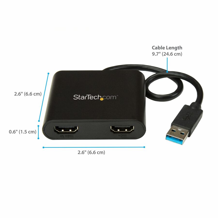 StarTech.com USB 3.0 to Dual HDMI Adapter, 1x 4K & 1x 1080p, External Graphics Card, USB Type-A Dual Monitor Display Adapter, Windows Only USB32HD2