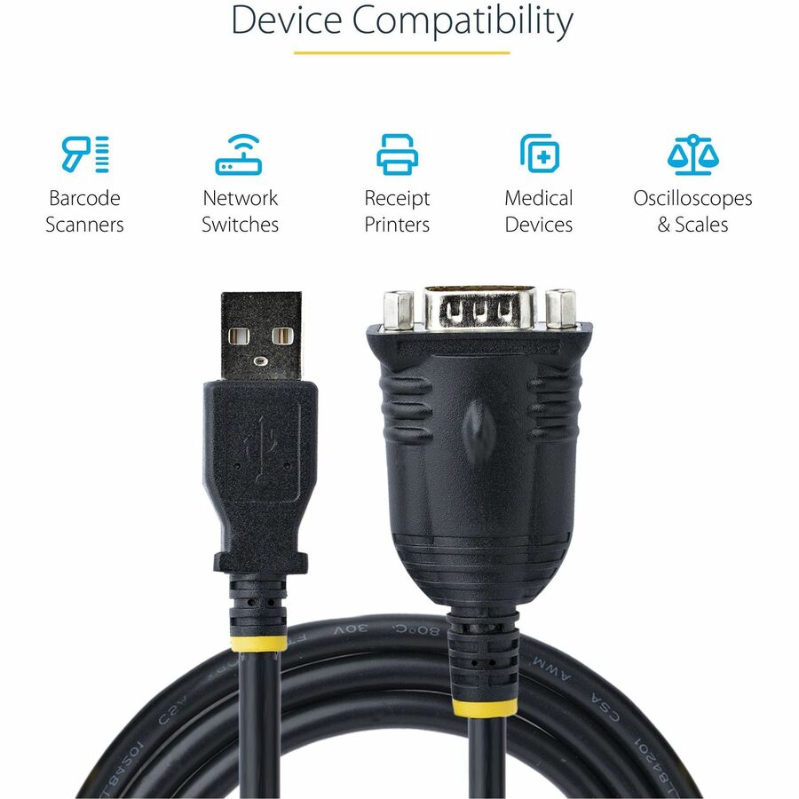 StarTech.com 3ft (1m) USB to Serial Cable, DB9 Male RS232 to USB Converter, USB to Serial Adapter, COM Port Adapter with Prolific IC 1P3FP-USB-SERIAL