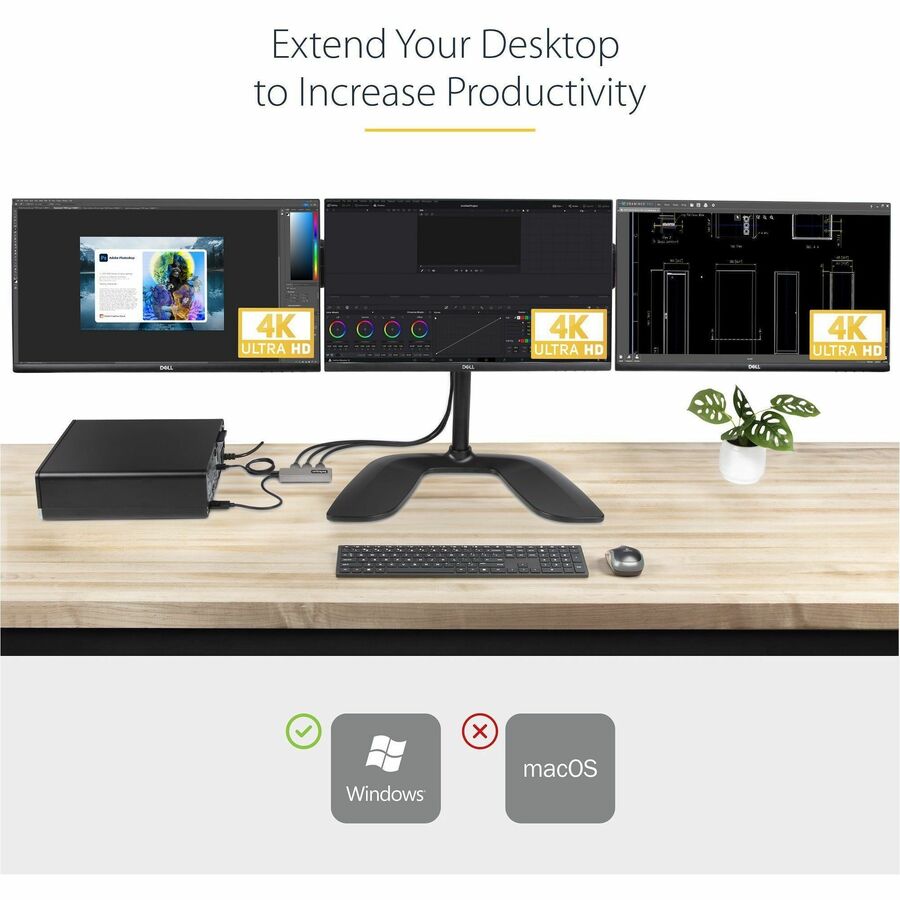 StarTech.com 3-Port MST Hub, DisplayPort to Triple 4K 60Hz HDMI, DP 1.4 Multi-Monitor Adapter, Windows Only MST14DP123HD