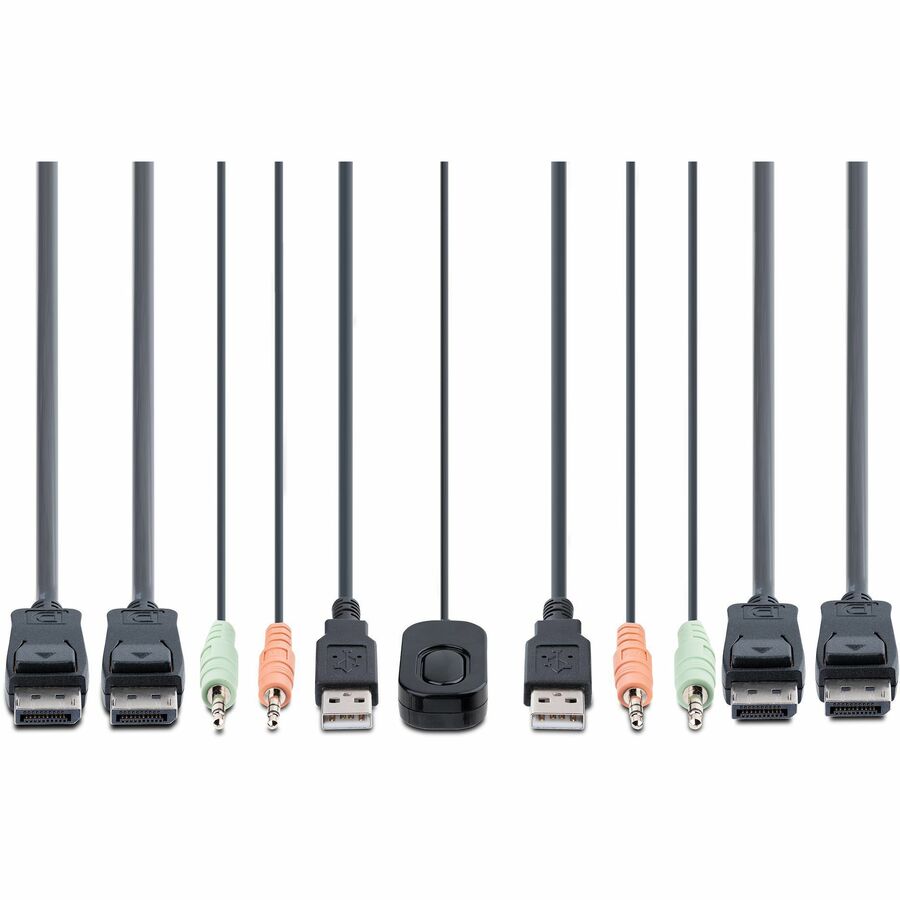 StarTech.com 2-Port Dual-Monitor DisplayPort Cable KVM Switch, 4K 60Hz, Compact KVM with 5ft/1.5m Integrated Host Cables, Bus Powered C2-DD46-UA2-CBL-KVM