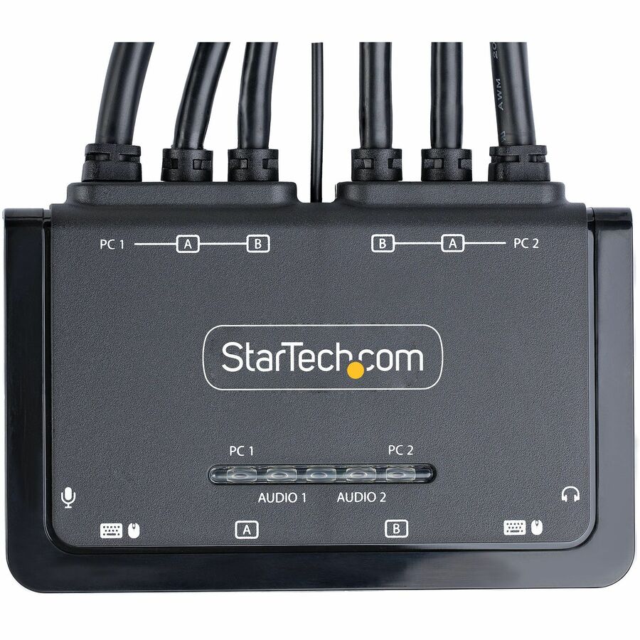 StarTech.com 2-Port Dual-Monitor DisplayPort Cable KVM Switch, 4K 60Hz, Compact KVM with 5ft/1.5m Integrated Host Cables, Bus Powered C2-DD46-UA2-CBL-KVM