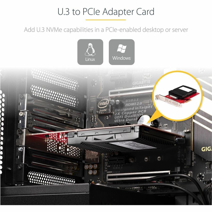 StarTech.com U.3 to PCIe Adapter Card, PCIe 4.0 x4 Adapter For 2.5" U.3 NVMe SSDs, SFF-TA-1001 PCI Express Add-in Card, TAA Compliant\n PEX4SFF8639U3