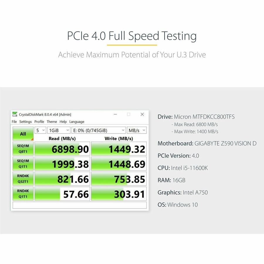 StarTech.com U.3 to PCIe Adapter Card, PCIe 4.0 x4 Adapter For 2.5" U.3 NVMe SSDs, SFF-TA-1001 PCI Express Add-in Card, TAA Compliant\n PEX4SFF8639U3