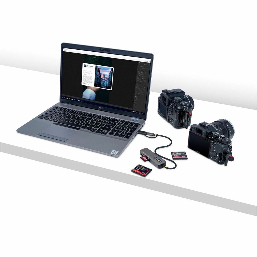 StarTech.com USB 3.0 Multi-Media Memory Card Reader, SD/microSD/CompactFlash, USB-C 5Gbps External Card Reader with Attached USB-A Adapter FCREADMICRO3V2