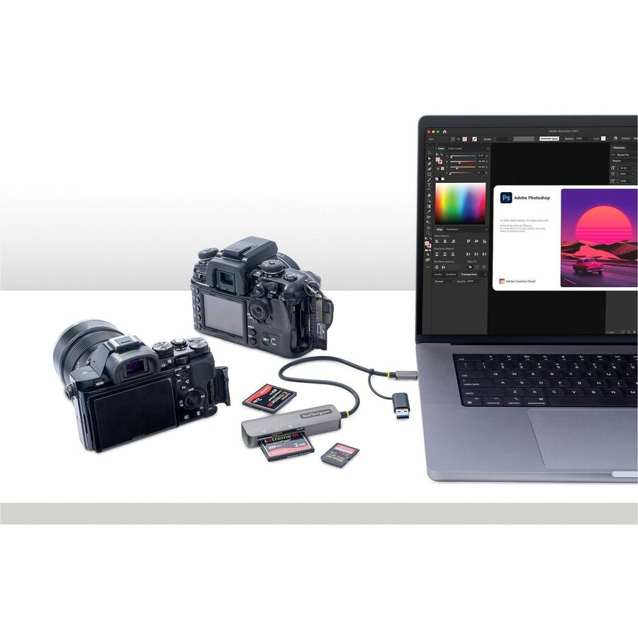 StarTech.com USB 3.0 Multi-Media Memory Card Reader, SD/microSD/CompactFlash, USB-C 5Gbps External Card Reader with Attached USB-A Adapter FCREADMICRO3V2