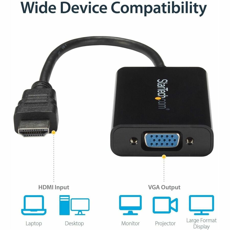 StarTech.com HDMI to VGA Video Adapter Converter with Audio for Desktop PC / Laptop / Ultrabook - 1920x1200 HD2VGAA2