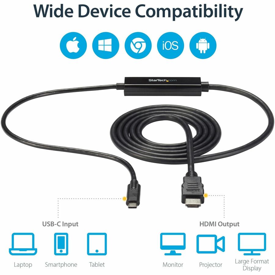 StarTech.com USB C to HDMI Cable - 6 ft / 2m - USB-C to HDMI 4K 60Hz - USB Type C to HDMI - Computer Monitor Cable CDP2HDMM2MB