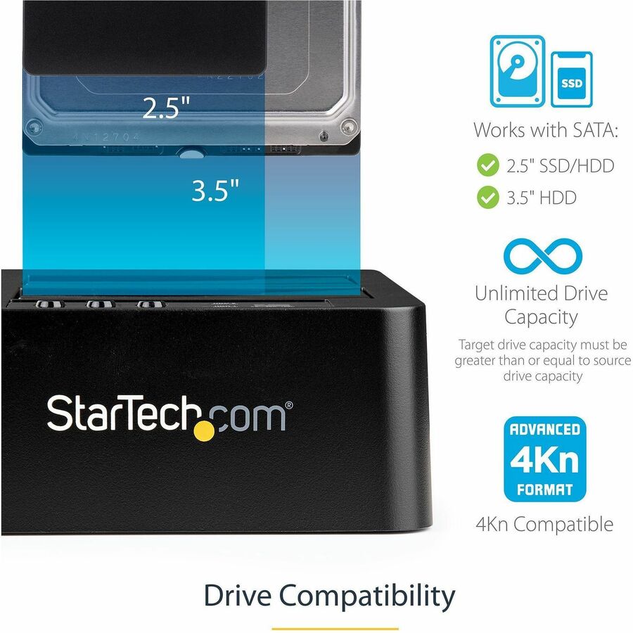 StarTech.com Standalone Hard Drive Duplicator, External Dual Bay HDD/SSD Cloner/Copier, USB 3.1 to SATA Drive Docking Station, Disk Cloner SDOCK2U313R