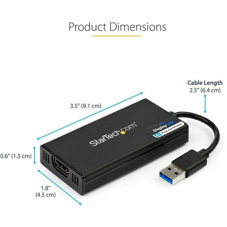 StarTech.com USB 3.0 to HDMI Adapter, 4K 30Hz, DisplayLink Certified, USB Type-A to HDMI Display Adapter Converter, External Graphics Card USB32HD4K