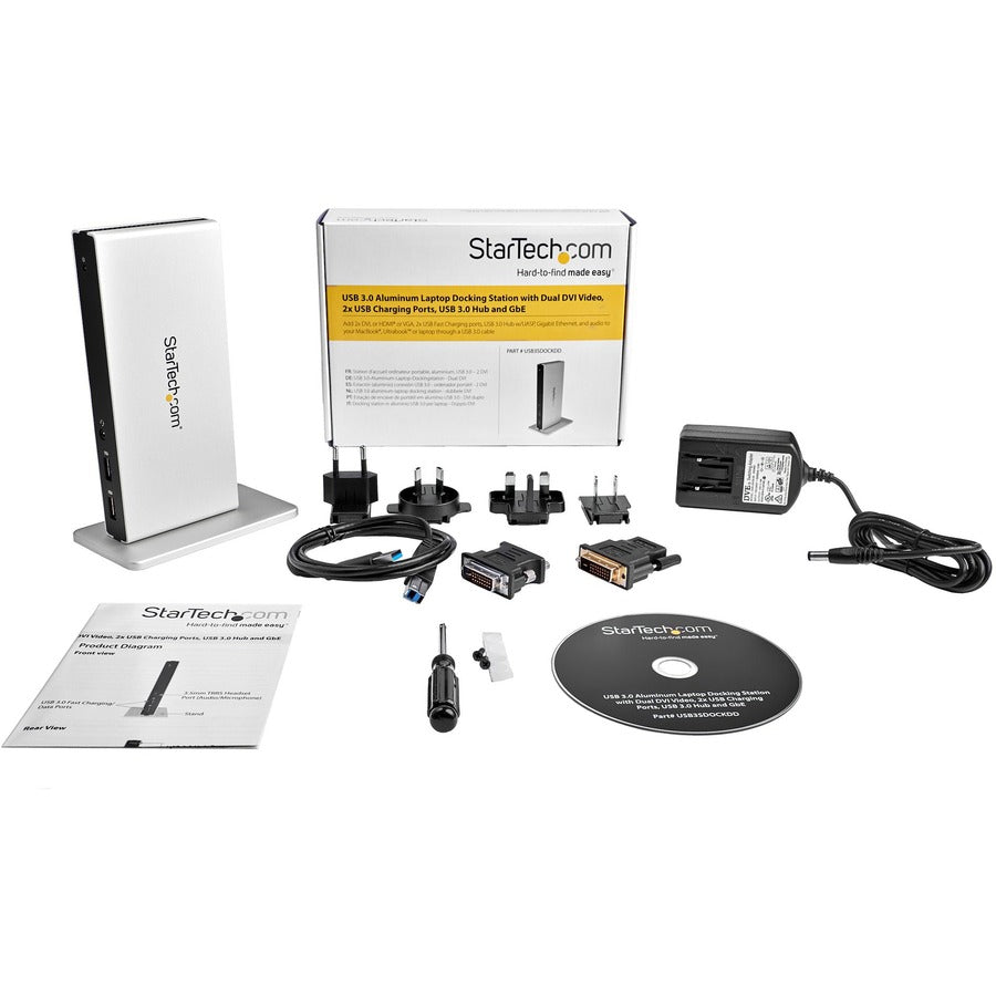 StarTech.com USB 3.0 Docking Station - Compatible with Windows / macOS - Dual DVI Docking Station Supports Dual Monitors - DVI to HDMI and DVI to VGA Adapters Included - USB3SDOCKDD USB3SDOCKDD