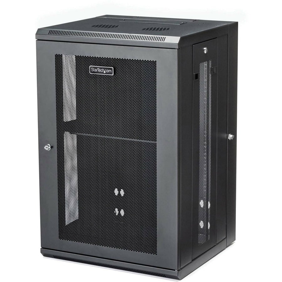 StarTech.com 4-Post 18U Wall Mount Network Cabinet, 19" Hinged Wall-Mounted Server Rack for Data / IT Equipment, Lockable Rack Enclosure RK1820WALHM