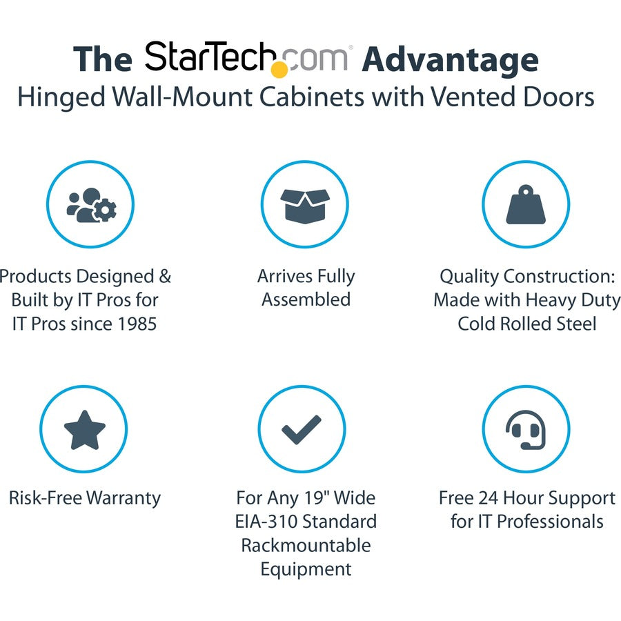 StarTech.com 4-Post 18U Wall Mount Network Cabinet, 19" Hinged Wall-Mounted Server Rack for Data / IT Equipment, Lockable Rack Enclosure RK1820WALHM