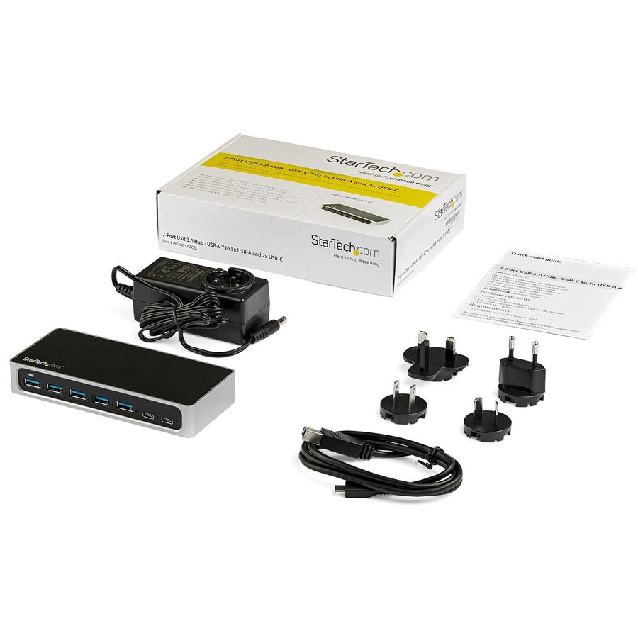 StarTech.com 7 Port USB C Hub with Fast Charge - 5x USB-A & 2x USB-C (USB 3.0 SuperSpeed 5Gbps) - USB 3.2 Gen 1 Adapter Hub - Self Powered HB30C5A2CSC