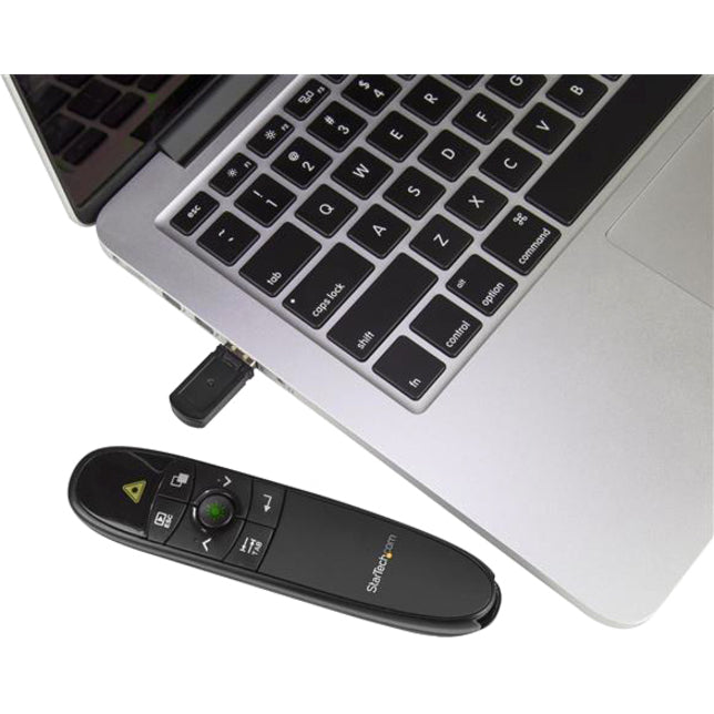 StarTech.com Wireless Presentation Remote with Green Laser Pointer - 90 ft. (27 m) - USB Presentation Clicker for Mac and Windows - Batteries Included - Wireless Slideshow and Volume Controls PRESREMOTEG