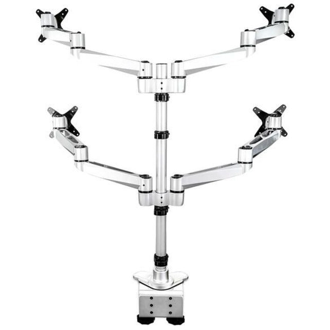 Desk Mount Quad Monitor Arm - 4 VESA Displays up to 30" -Premium Ergonomic Articulating Adjustable Pole Mount - Clamp/Gromme ARMQUADPS
