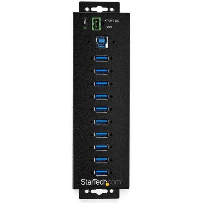 StarTech.com 10 Port USB Hub w/ Power Adapter - Metal Industrial USB 3.0 Data Hub - Din Rail, Wall & Desk Mount USB 3.2 Gen 1 5Gbps Hub HB30A10AME