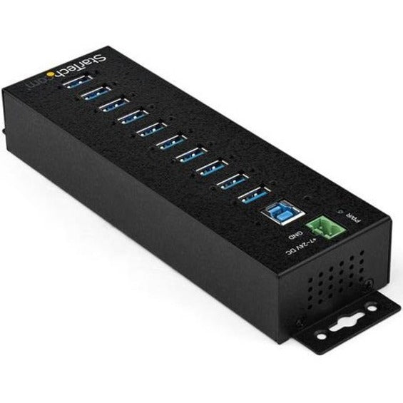 StarTech.com 10 Port USB Hub w/ Power Adapter - Metal Industrial USB 3.0 Data Hub - Din Rail, Wall & Desk Mount USB 3.2 Gen 1 5Gbps Hub HB30A10AME