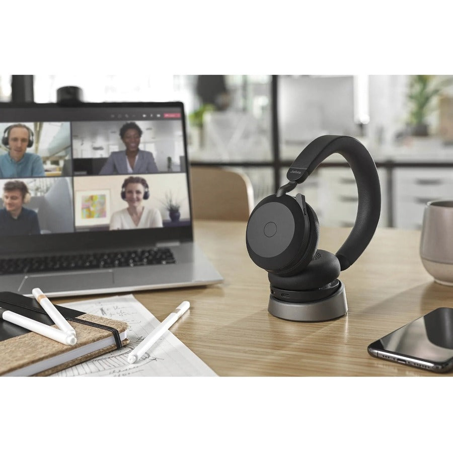 Jabra Evolve2 75 Wireless On-ear Stereo Headset - USB-C - Unified Communication - Black - Binaural - Ear-cup - 3000 cm - Bluetooth - 20 Hz to 20 kHz - MEMS Technology Microphone - Noise Cancelling 27599-989-899