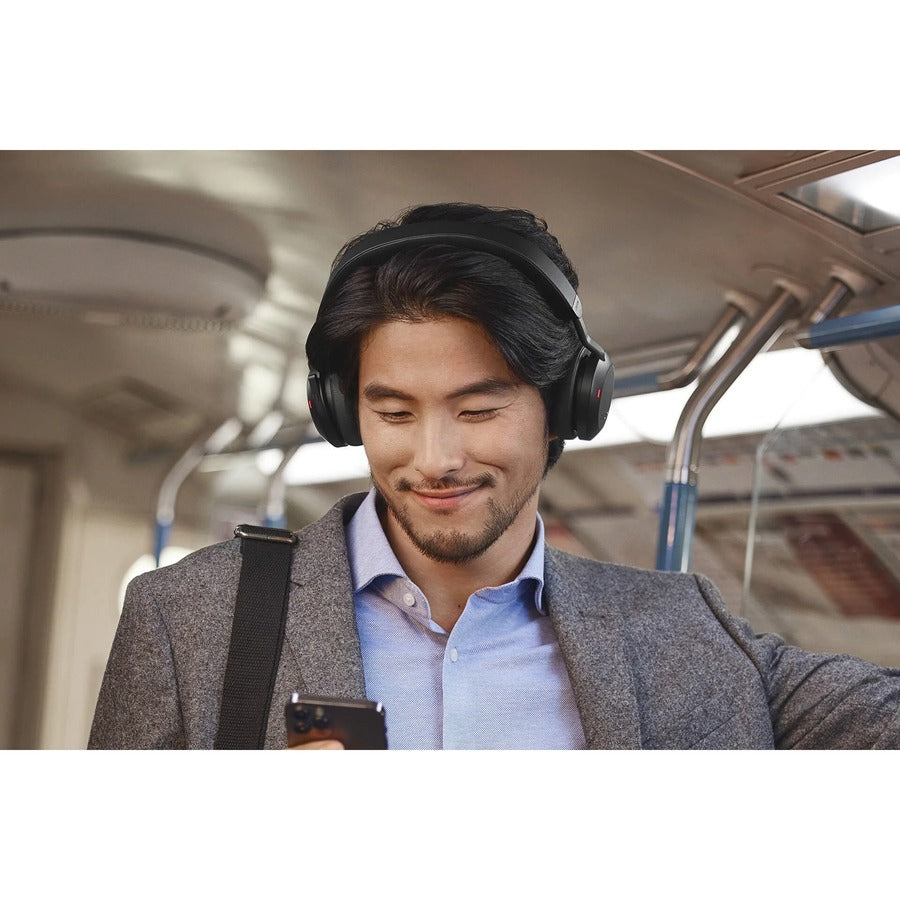 Jabra Evolve2 75 Wireless On-ear Stereo Headset - USB-A - Unified Communication - With Charging Stand - Black - Binaural - Ear-cup - 3000 cm - Bluetooth - 20 Hz to 20 kHz - MEMS Technology Microphone - Noise Cancelling 27599-989-989