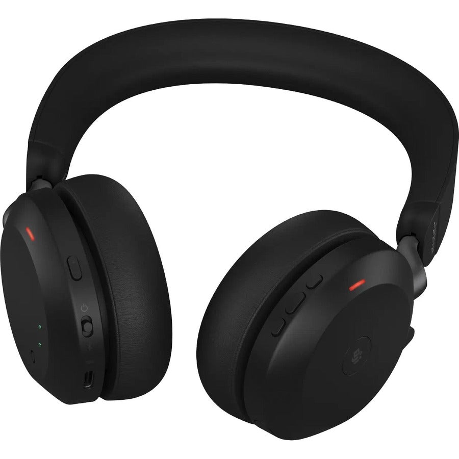 Jabra Evolve2 75 Wireless On-ear Stereo Headset - USB-A - Unified Communication - With Charging Stand - Black - Binaural - Ear-cup - 3000 cm - Bluetooth - 20 Hz to 20 kHz - MEMS Technology Microphone - Noise Cancelling 27599-989-989