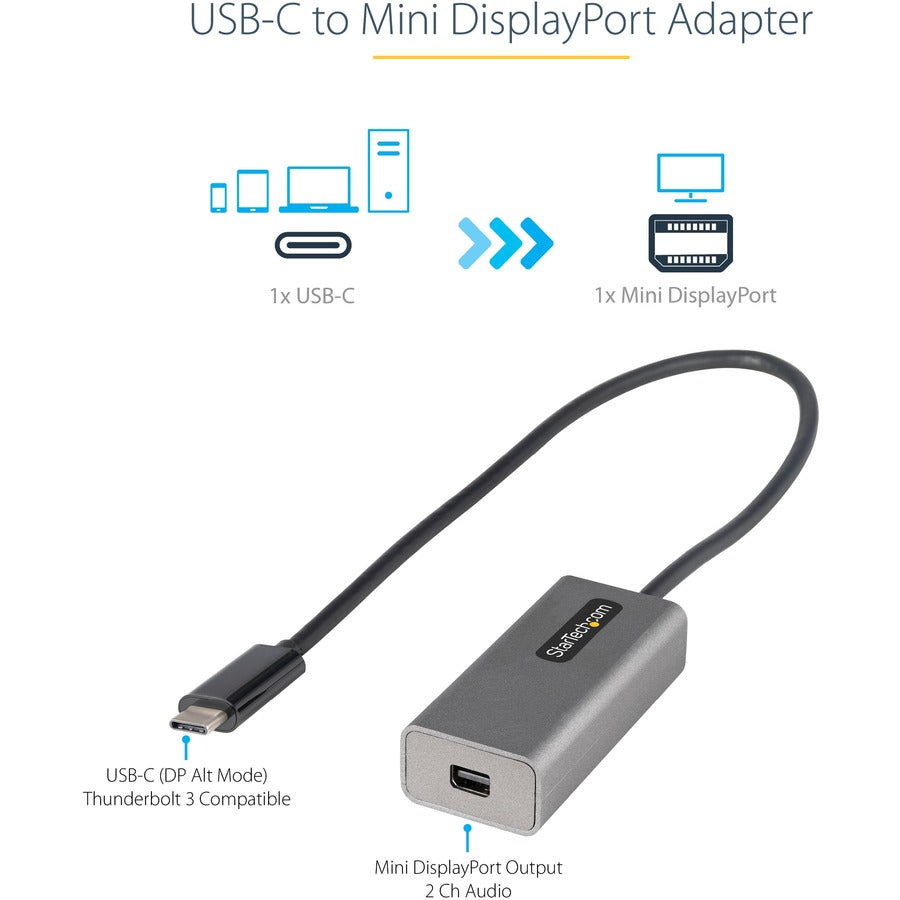 StarTech.com USB C to Mini DisplayPort Adapter, 4K 60Hz USB-C to mDP Adapter Dongle, USB Type-C to Mini DP Video Converter, w/ 12" Cable CDP2MDPEC