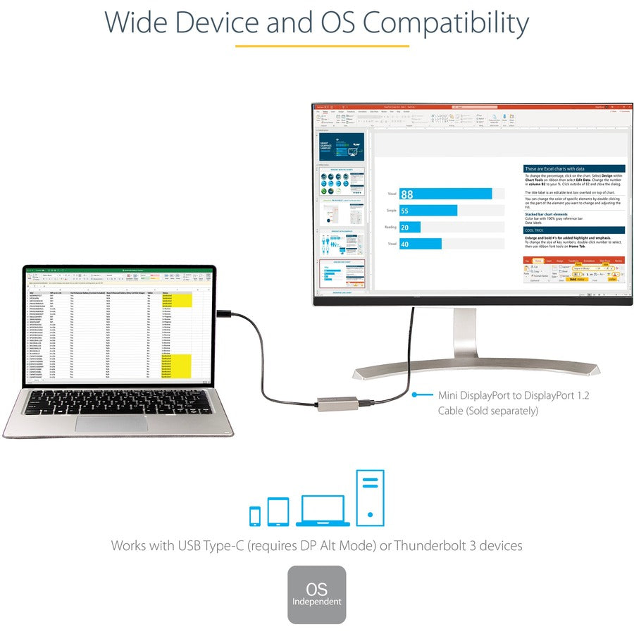 StarTech.com USB C to Mini DisplayPort Adapter, 4K 60Hz USB-C to mDP Adapter Dongle, USB Type-C to Mini DP Video Converter, w/ 12" Cable CDP2MDPEC