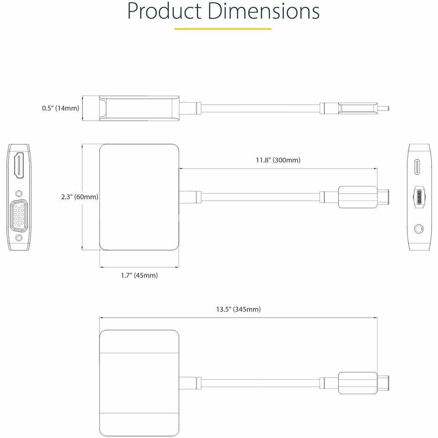 StarTech.com USB C Video Adapter, USB C to HDMI VGA Multiport Adapter, 3.5mm Audio, 4K 60Hz HDR, 100W PD 3.0 PT, USB C Display Adapter 122-USBC-HDMI-4K-VGA