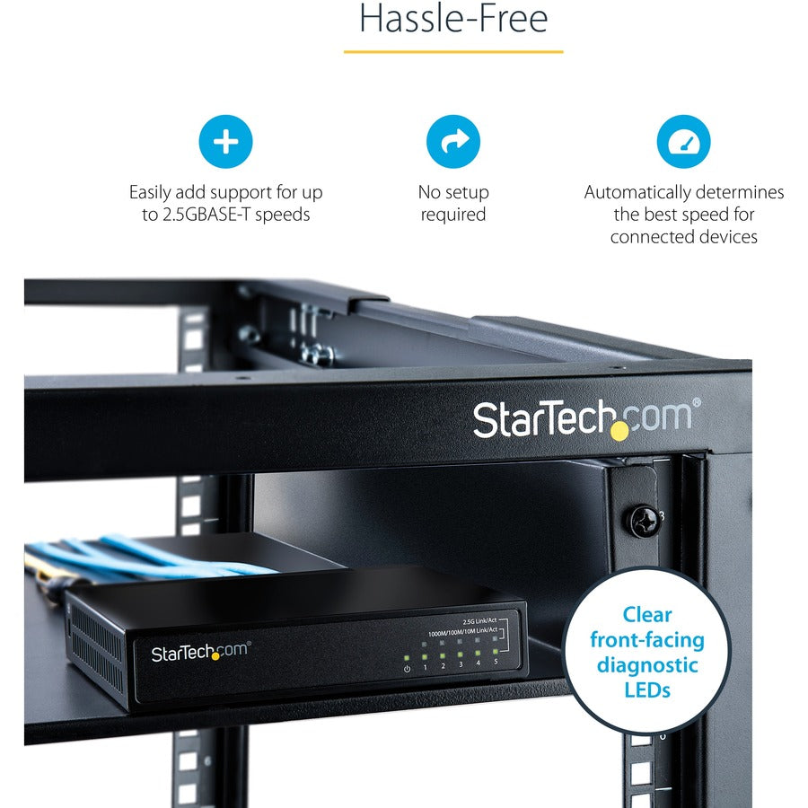 StarTech.com Unmanaged 2.5G Switch, 5 Port 2.5GBASE-T Unmanaged Ethernet Switch, Din Rail | Wall Mount, Multi-Gigabit, Auto-MDIX, 9K Jumbo DS52000