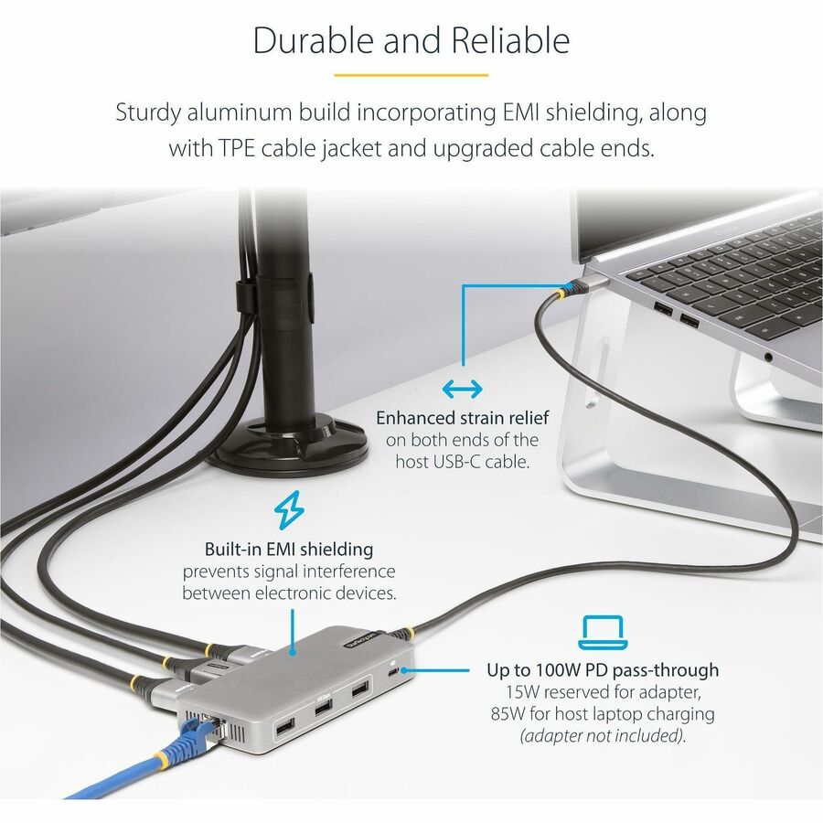 StarTech.com USB-C Triple-Monitor Multiport Adapter, HDMI & DisplayPort, 3x 10Gbps USB Hub, PD Pass-Through, GbE, Travel Docking Station 117B-USBC-MULTIPORT