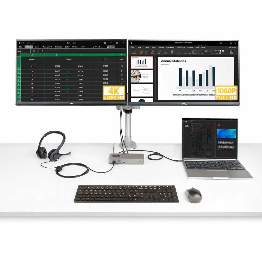 StarTech.com Dual-Monitor USB-C Docking Station, DisplayPort & HDMI/VGA Multi Monitor Dock up to 4K 60Hz, USB-C Dock, 7x USB Hub, 85W PD 101N-USBC-DOCK