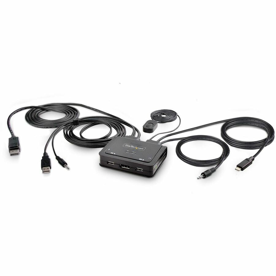 StarTech.com 2-Port Hybrid USB-C DisplayPort Cable KVM Switch, 4K 60Hz, Compact KVM with 6ft/1.8m USB-A & 4ft/1.2m USB-C Integrated Cables C2-D46-UAC-CBL-KVM