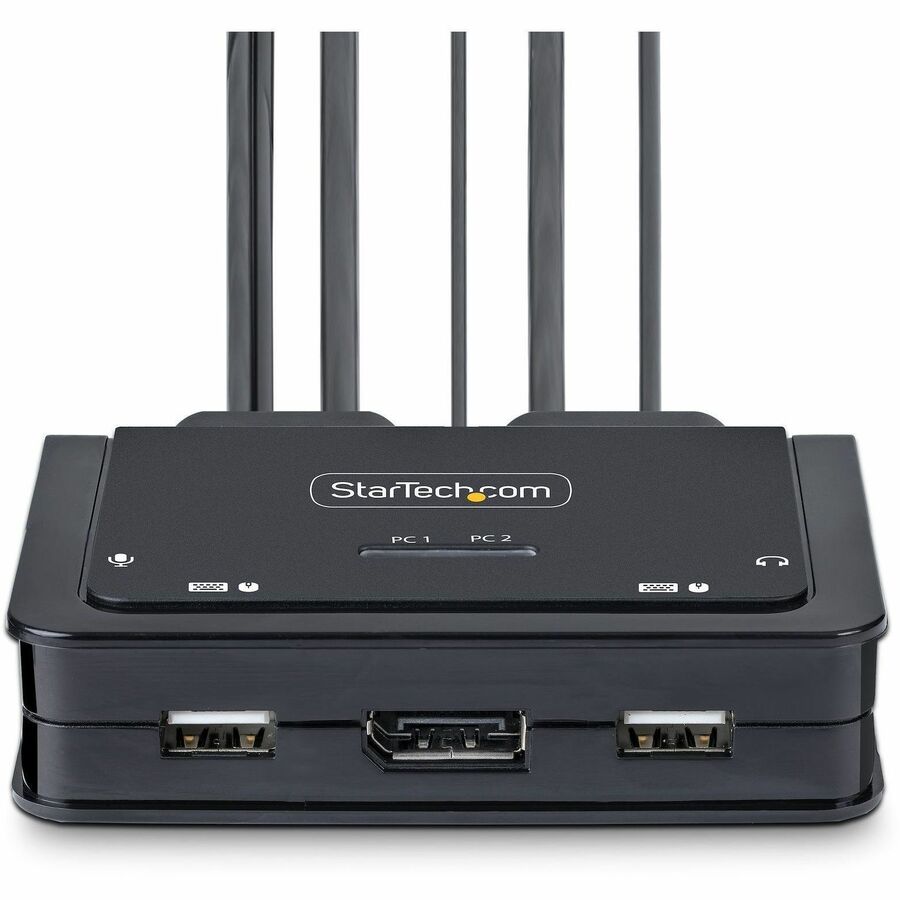 StarTech.com 2-Port Hybrid USB-C DisplayPort Cable KVM Switch, 4K 60Hz, Compact KVM with 6ft/1.8m USB-A & 4ft/1.2m USB-C Integrated Cables C2-D46-UAC-CBL-KVM