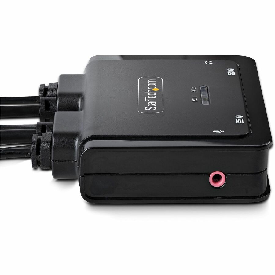 StarTech.com 2-Port Hybrid USB-C DisplayPort Cable KVM Switch, 4K 60Hz, Compact KVM with 6ft/1.8m USB-A & 4ft/1.2m USB-C Integrated Cables C2-D46-UAC-CBL-KVM