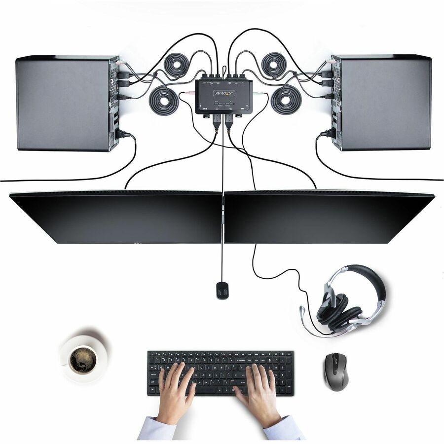 StarTech.com 2-Port Hybrid USB-C DisplayPort Cable KVM Switch, 4K 60Hz, Compact KVM with 6ft/1.8m USB-A & 4ft/1.2m USB-C Integrated Cables C2-D46-UAC-CBL-KVM