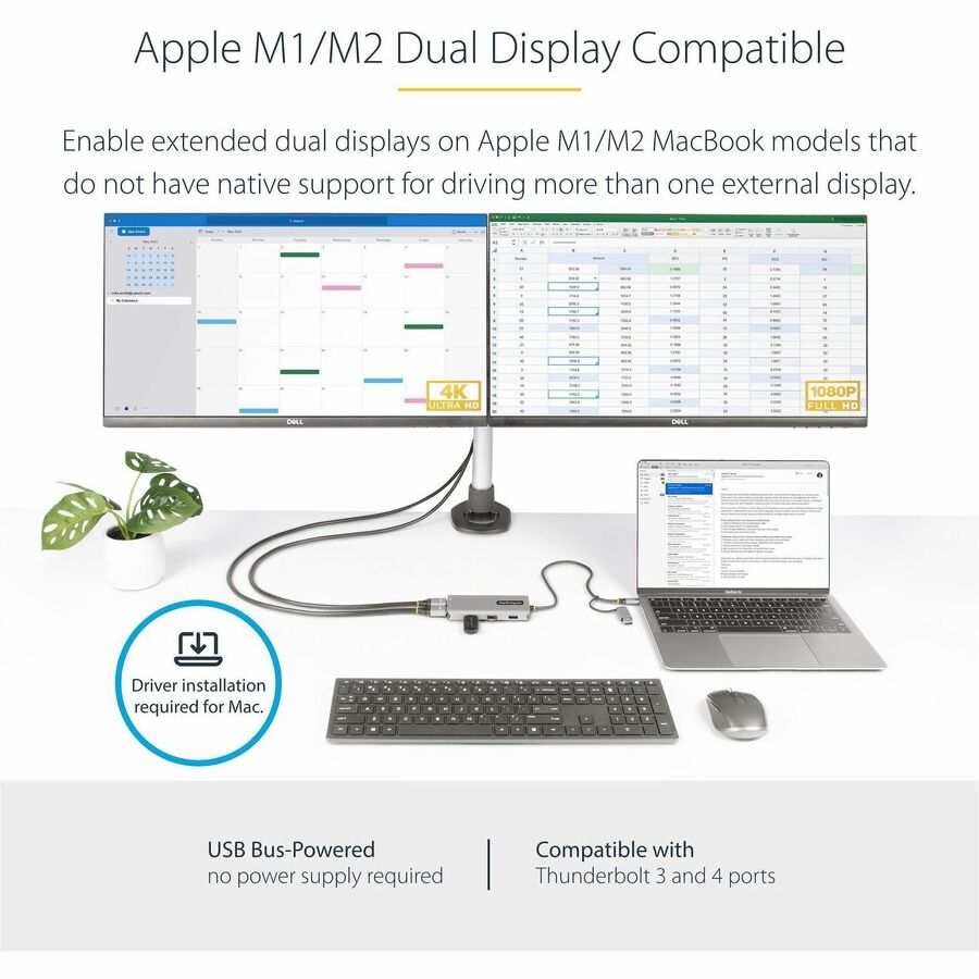 StarTech.com USB-C Multiport Adapter w/Attached USB-C to USB-A Dongle, Dual HDMI 4K/1080, 3x USB, Mini Laptop Docking Station, Travel Dock 167B-USBC-MULTIPORT