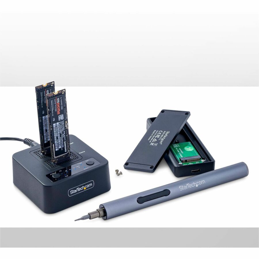 StarTech.com 1:1 M.2 NVMe Drive Duplicator, 90GBpm Standalone M.2 SSD Cloner/Copier, USB-C 3.2 20Gbps M.2 Dual-Bay Drive Docking Station M2-HDD-DUPLICATOR-N1