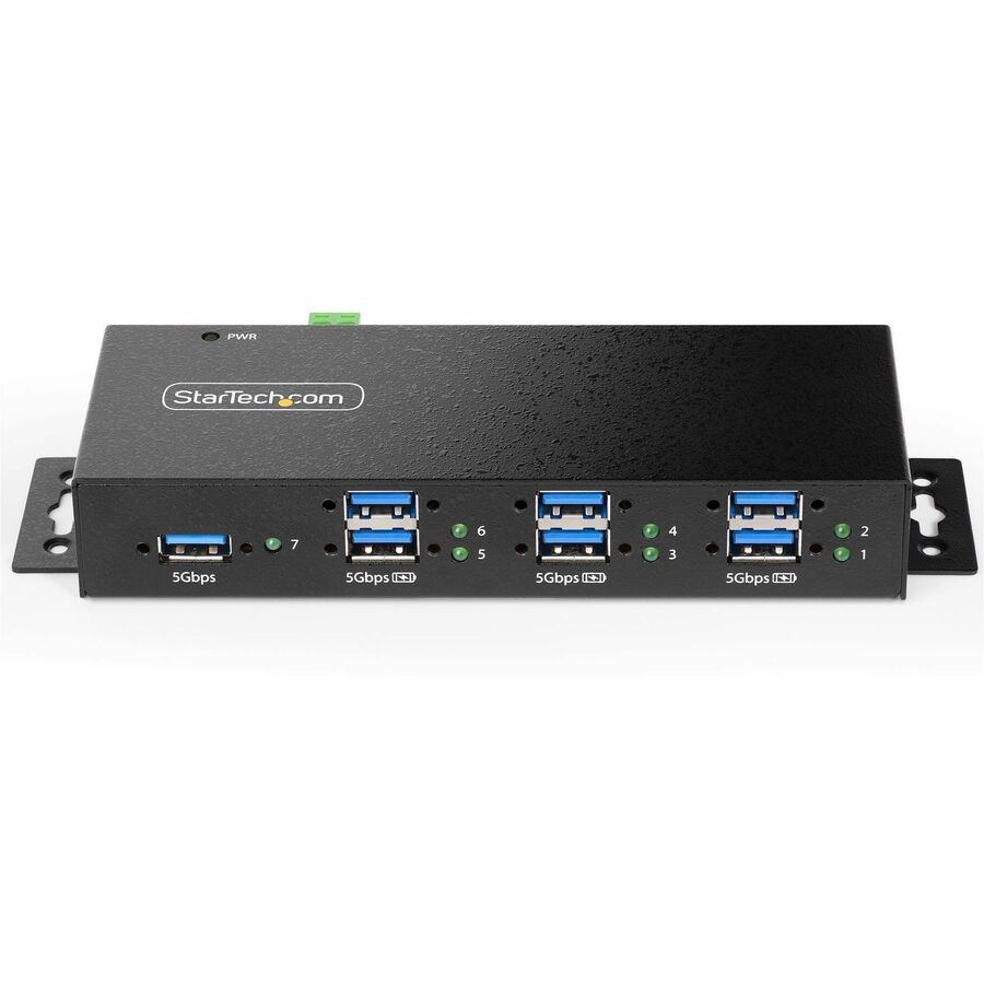 StarTech.com 7-Port Managed USB Hub, Heavy Duty Metal Industrial Housing, ESD & Surge Protection, Wall/Desk/Din-Rail Mountable, USB 5Gbps 5G7AINDRM-USB-A-HUB